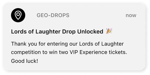 Geo-Drops push notification announcing an unlocked Drop